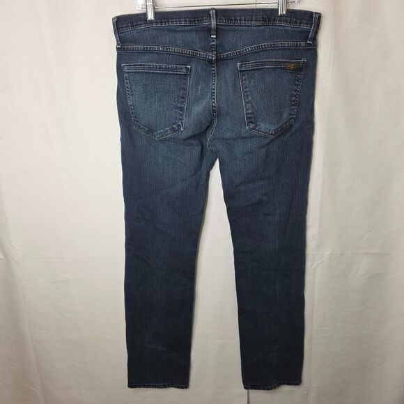 7 For All Mankind Men’s 36x31 Slimmy Blue Jeans Dark Wash Stretch Distressed - Picture 1 of 12